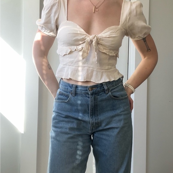 Forever 21 Tops - Cream Puff Sleeve Crop Top